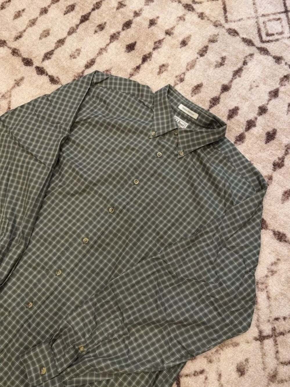L.L.Bean Wrinkle Resistant Button Down Shirt Green Plaid XL-REG